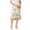 thumbnail image 1 of INSPIRE CHIC Women's Floral High-Low Elastic Waist Ruffle Hem Flowy Midi Chiffon Skirt White S, 1 of 6