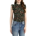 thumbnail image 1 of Allegra K Women's Floral Keyhole Ruched Sleeveless Stand Collar Ruffle Top, 1 of 6