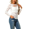 thumbnail image 1 of INSPIRE CHIC Valentine's Day Women's Floral Lace Cutout Front Long Sleeve See Through Sheer Blouse Top XS White, 1 of 6