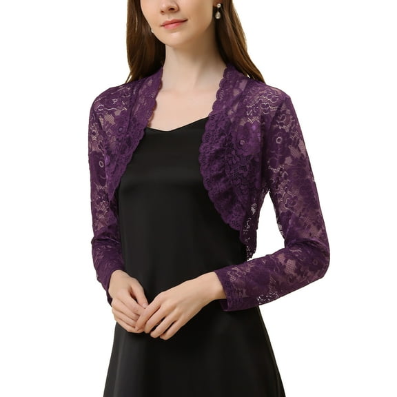 INSPIRE CHIC Women's Floral Lace Sheer Open Front Bolero Shrug Cropped Cardigan XL Purple