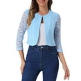 thumbnail image 1 of INSPIRE CHIC Valentine's Day Women's Floral Lace Shrug Top 3/4 Sleeve Open Front Work Office Cardigan Formal Bolero S Light Blue, 1 of 6