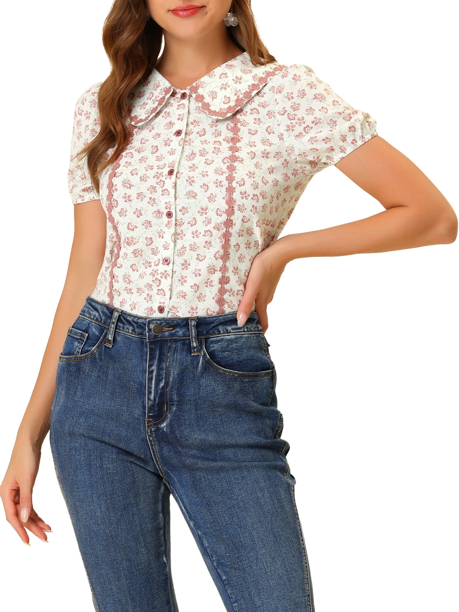 Lace Panels Peter Pan Collar Blouse main image 0