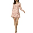 thumbnail image 1 of INSPIRE CHIC Women's Floral Long Sleeve Elastic Waist Ruffle Hem Dress with Belt, 1 of 5