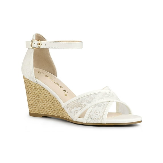 BLISSFUL STEP Women's Floral Mesh Lace Wedges Sandals