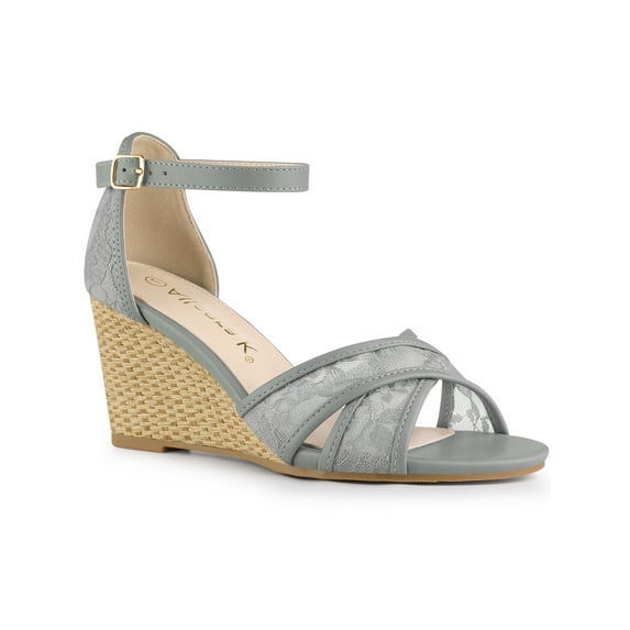 BLISSFUL STEP Women's Floral Mesh Lace Wedges Sandals