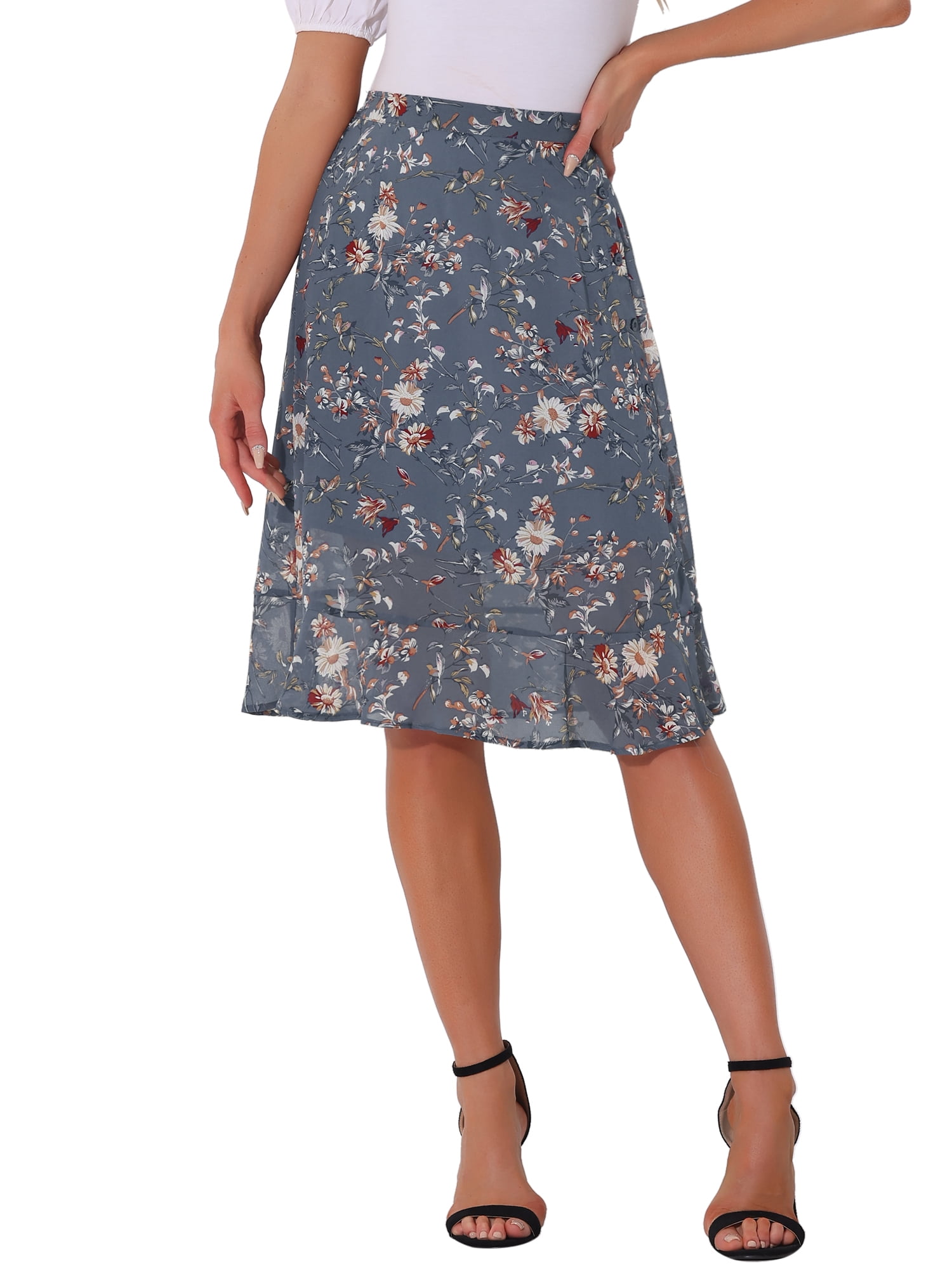 Allegra K Women #39 s Floral Midi Skirts Summer Ruffle High Waist Flowy A Allegra K Women #39 s Floral Midi Skirts Summer Ruffle High Waist Flowy A