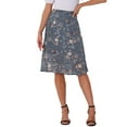 thumbnail image 1 of INSPIRE CHIC Women's Floral High Waist Flowy A-Line Split Ruffle Knee Length Skirts L Grey Blue, 1 of 6