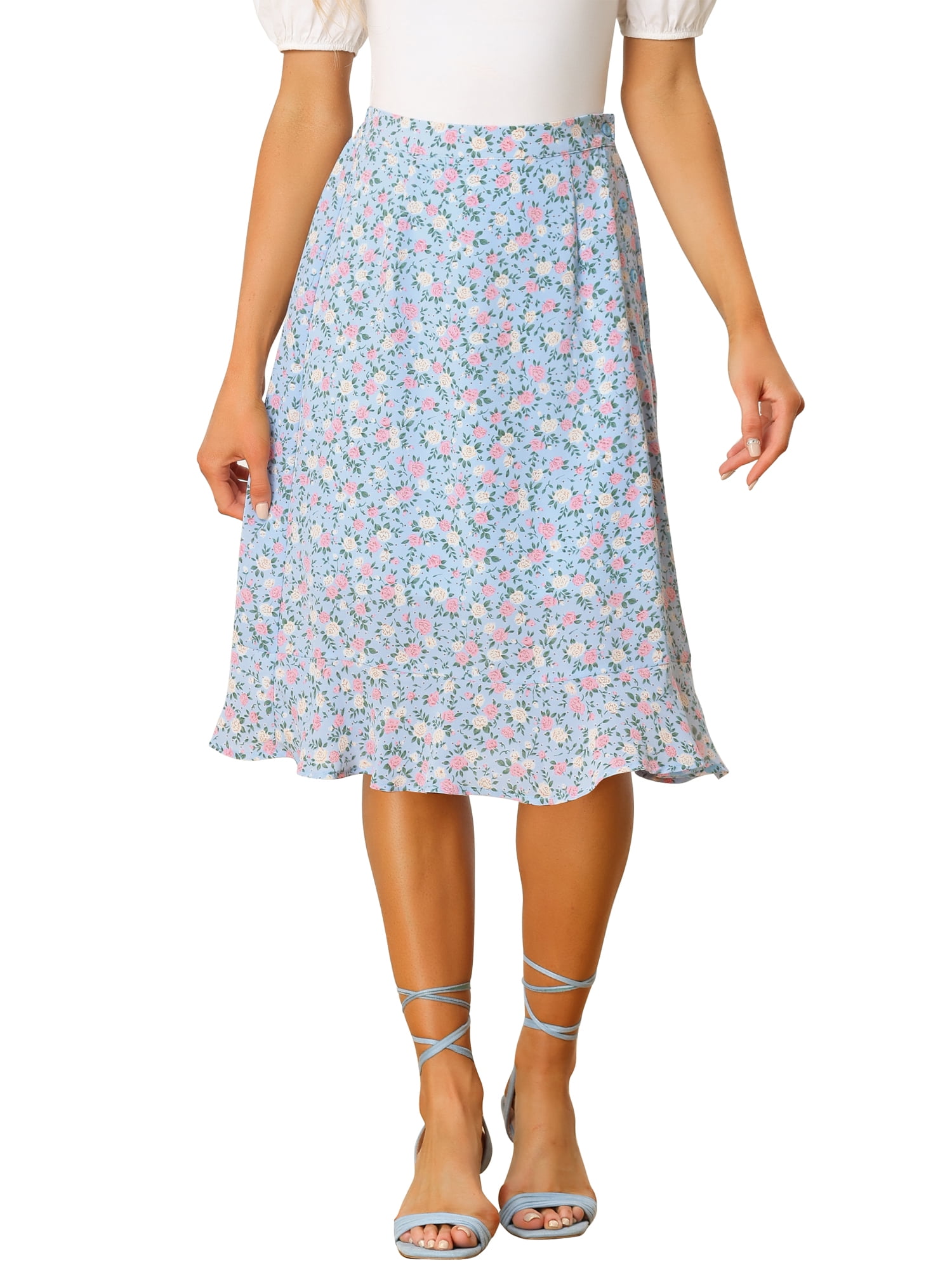 Summer Floral High Waist A-Line Midi Skirt for Women main image 0