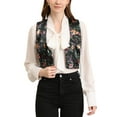 thumbnail image 1 of INSPIRE CHIC Women's Floral Pattern V Neck Sleeveless Button Satin Waistcoat Vest L Black, 1 of 7