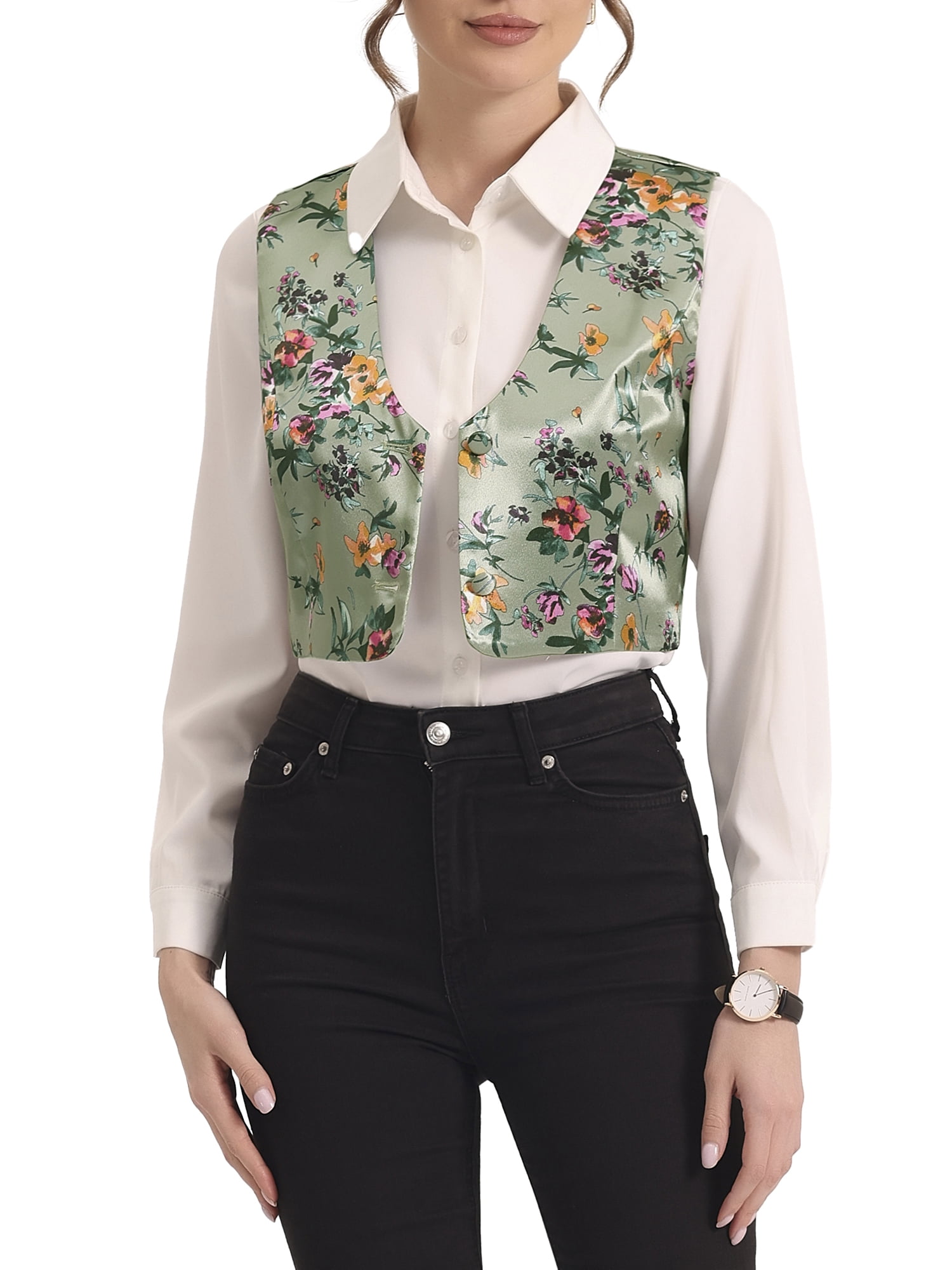 Women's White Floral Printed V-Neck Co-Ords with Jacket main image 1