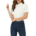 thumbnail image 1 of Allegra K Women's Floral Peter Pan Collar Button Ruffle Puff Short Sleeve Shirt Top, 1 of 6