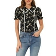 thumbnail image 1 of INSPIRE CHIC Women's Floral Peter Pan Collar Lace Trim Ruffle Sleeve Blouse XS Black, 1 of 6