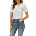 thumbnail image 1 of INSPIRE CHIC Women's Floral Peter Pan Collar Lace Trim Ruffle Sleeve Blouse XL White Blue, 1 of 6
