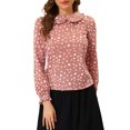 thumbnail image 1 of INSPIRE CHIC Women's Floral Plaid Print Top Puff Long Sleeve Ruffle Peter Pan Collar Blouse S Red, 1 of 6