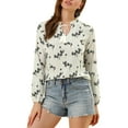 thumbnail image 1 of INSPIRE CHIC Women's Floral Print Bow Tie Ruffle Neck Long Sleeve Blouse Top S White, 1 of 6
