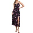thumbnail image 1 of INSPIRE CHIC Women's Floral Print Dress Knot Front Sweetheart Neck Split Elegant Maxi Dress L Purple Pink, 1 of 5