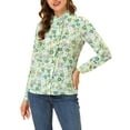 thumbnail image 1 of INSPIRE CHIC Women's Floral Print Long Sleeve Stand Collar Casual Shirt S Green, 1 of 5