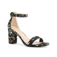 thumbnail image 1 of BLISSFUL STEP Women's Shoes Flower Print Open Toe Block High Heels Summer Sandals Black Flower 6, 1 of 7