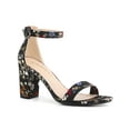 thumbnail image 1 of BLISSFUL STEP Women's Shoes Flower Print Open Toe Block High Heels Summer Sandals Black Flower 7, 1 of 7