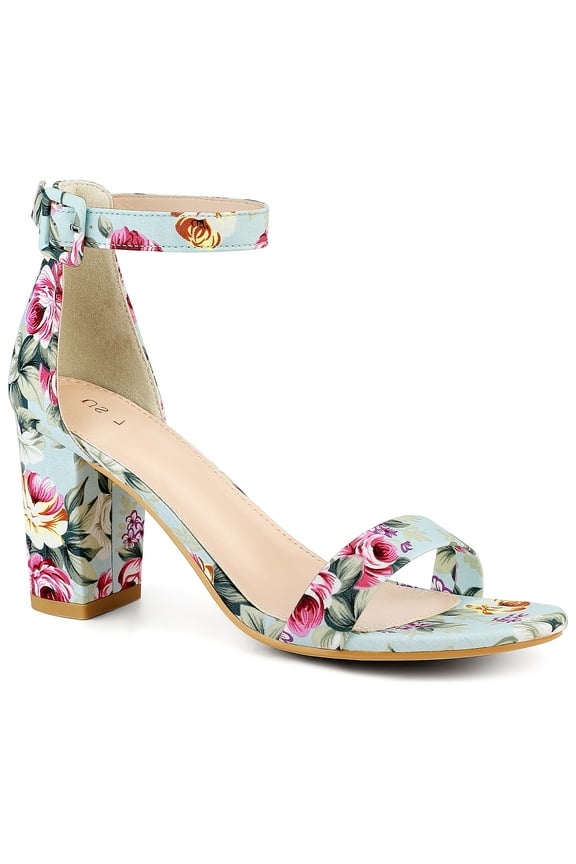 St. Patrick's Day Women's Shoes Flower Print Open Toe Block High Heels Summer Sandals Mint Green 7