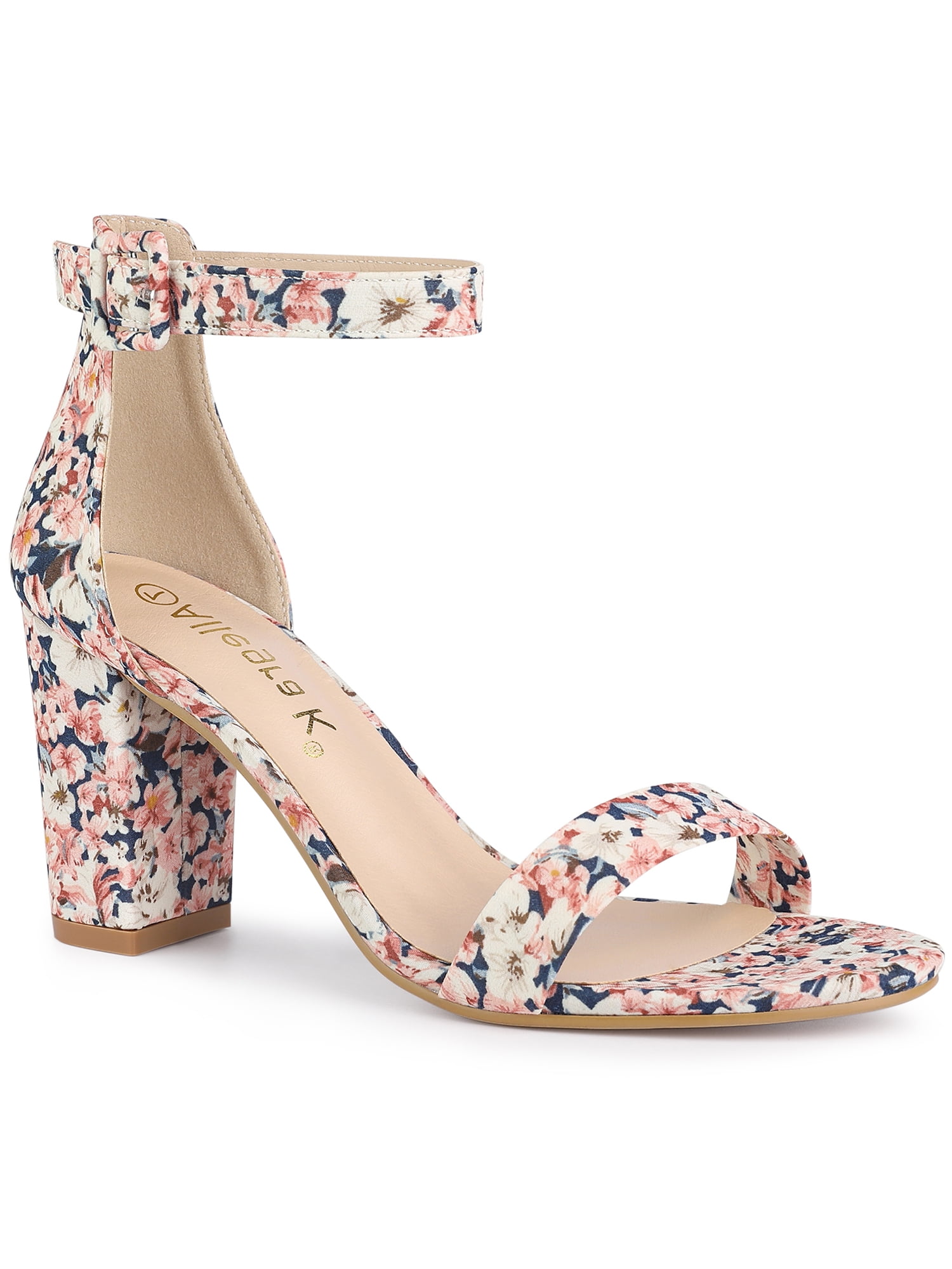 Pink Open Toe Floral Heels BLISSFUL STEP Women's Shoes Solid Color