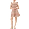 thumbnail image 1 of Allegra K Women's Floral Print Ruffle Scoop Neck Sleeveless Cinched Waist Collar Dress, 1 of 6