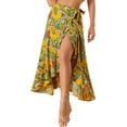 thumbnail image 1 of INSPIRE CHIC Women's Skirt Tropical Floral Print Ruffle Self Tie Knot Split Beach Hawaiian Wrap Skirt Yellow XL, 1 of 6
