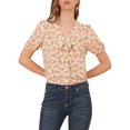 thumbnail image 1 of Allegra K Women's Floral Print Rufle Button Up Puff Short Sleeves Blouse Top, 1 of 6