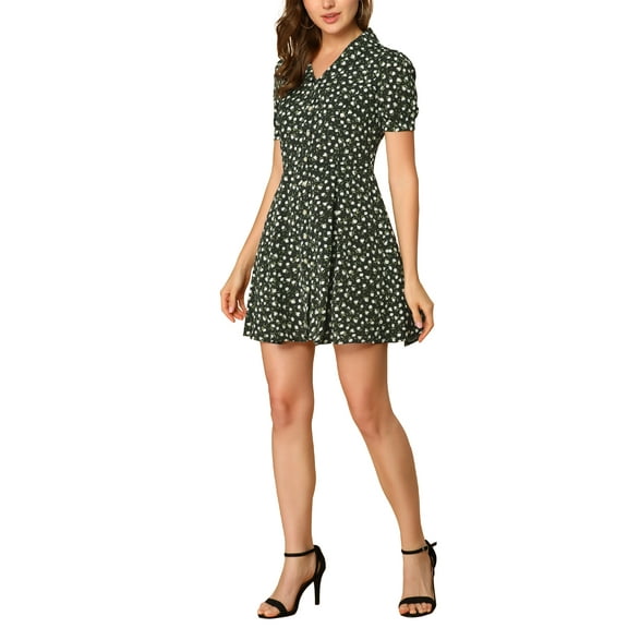 INSPIRE CHIC Women's Floral Print Short Sleeve Above Knee Shirt Dress L Black