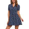 thumbnail image 1 of INSPIRE CHIC Women's Floral Print Short Sleeve Above Knee Shirt Dress XL Dark Blue, 1 of 5
