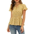 thumbnail image 1 of Allegra K Women's Floral Print Short Sleeves High Waist Tie Neck Peplum Top, 1 of 6
