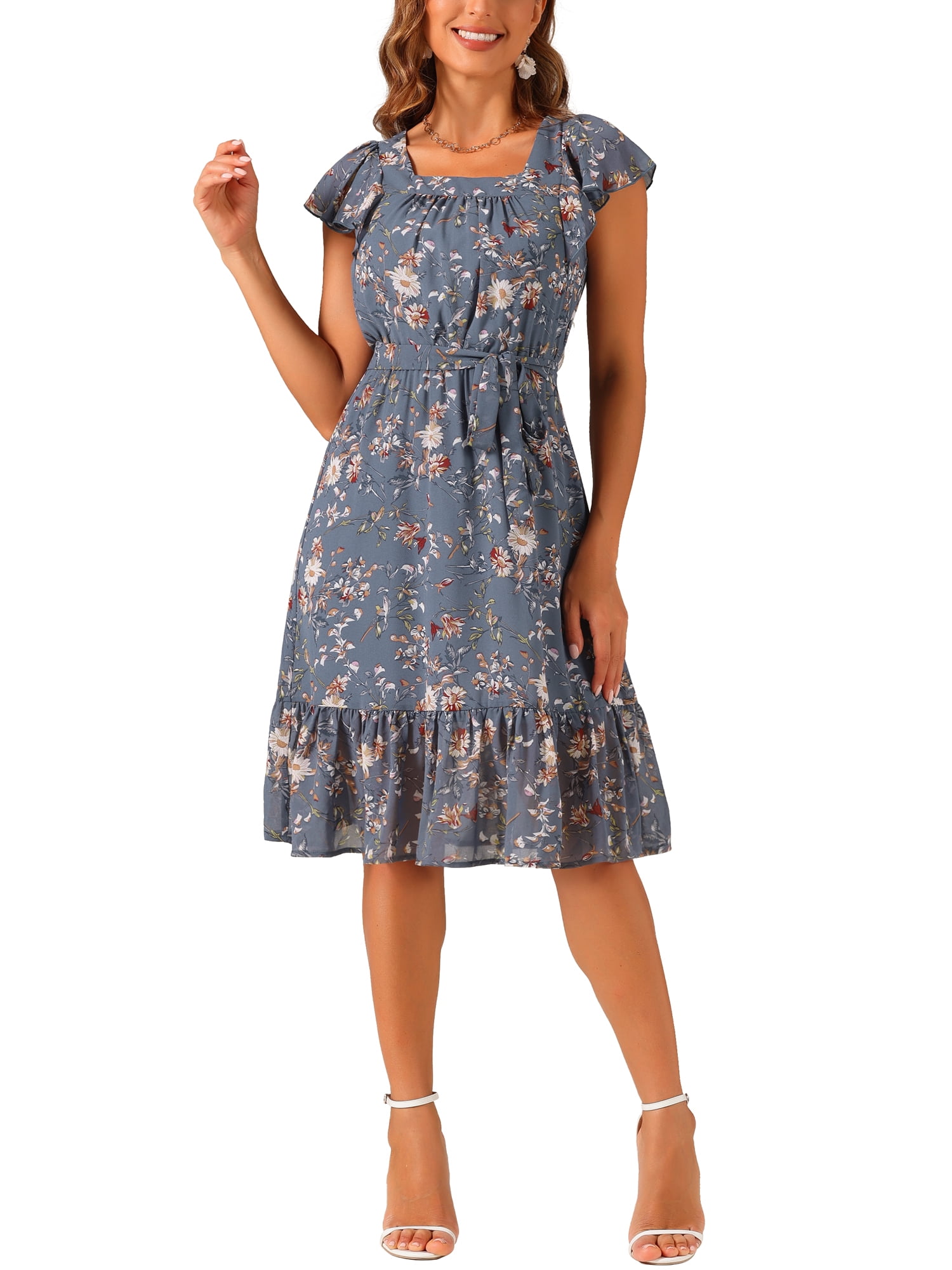 Floral Print Ruffled Hem Dress main image 1