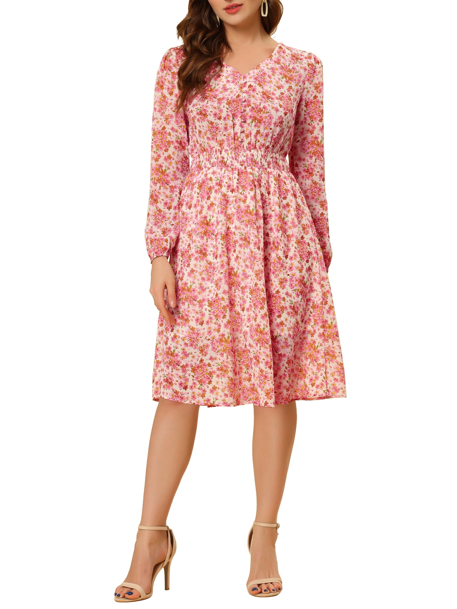 Women's Dress Viscose Floral Long Sleeve Round Neck Midi