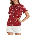 thumbnail image 1 of INSPIRE CHIC Women's Floral Print Tie Neck Short Sleeves Peasant Blouse L Red, 1 of 7