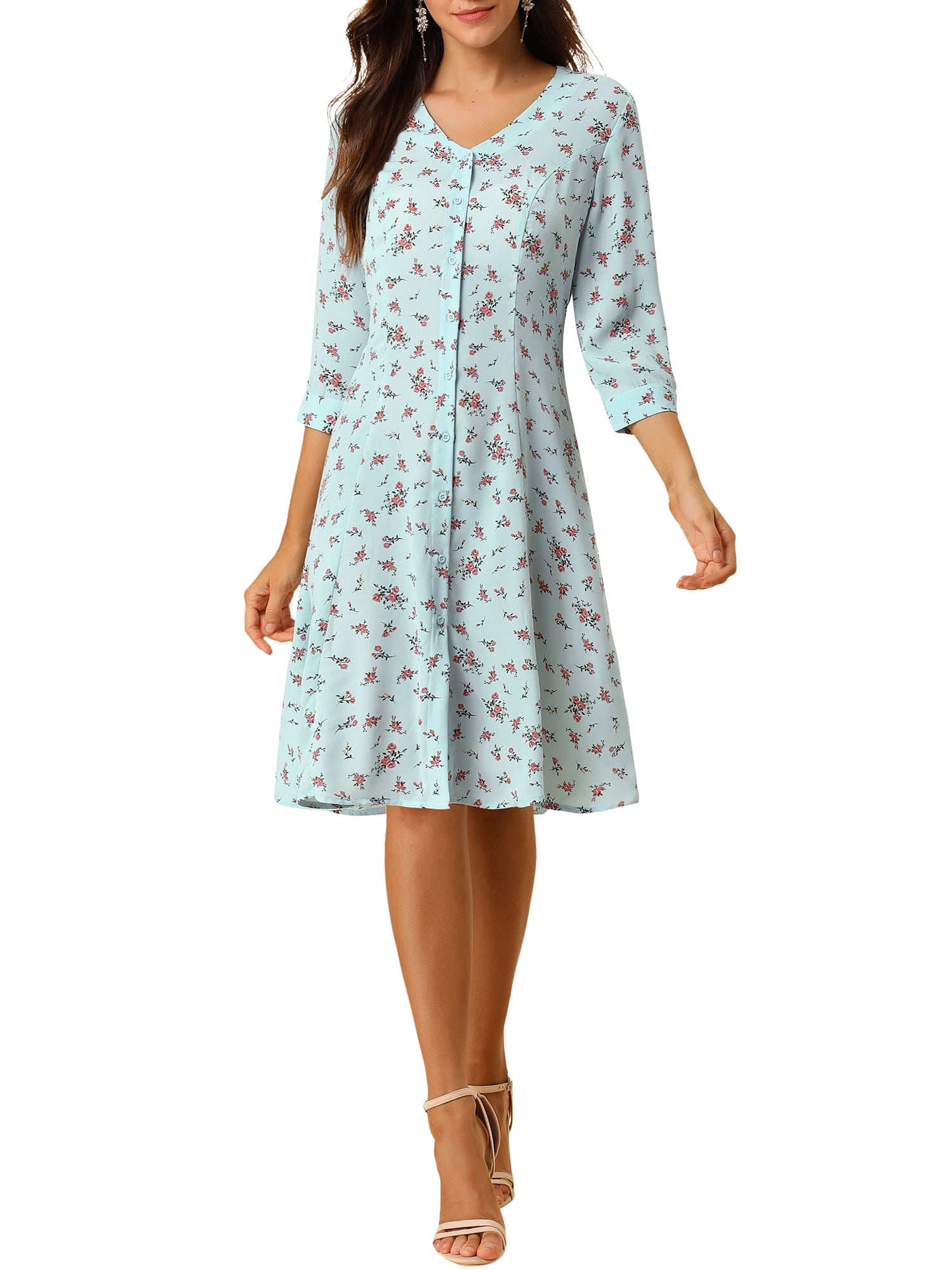 Women's Floral Print V-Neck Sleeveless A-Line Midi Dress