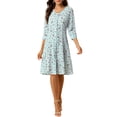 thumbnail image 1 of INSPIRE CHIC Women's Floral Print V Neck 3/4 Sleeves Casual A Line Midi Dress, 1 of 6