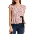 thumbnail image 1 of INSPIRE CHIC Women's Floral Print V Neck Cap Sleeve Tie Waist Wrap Peplum Top M Beige, 1 of 8