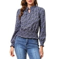 thumbnail image 1 of Allegra K Women's Floral Print V Neck Lantern Sleeve Casual Blouse, 1 of 7