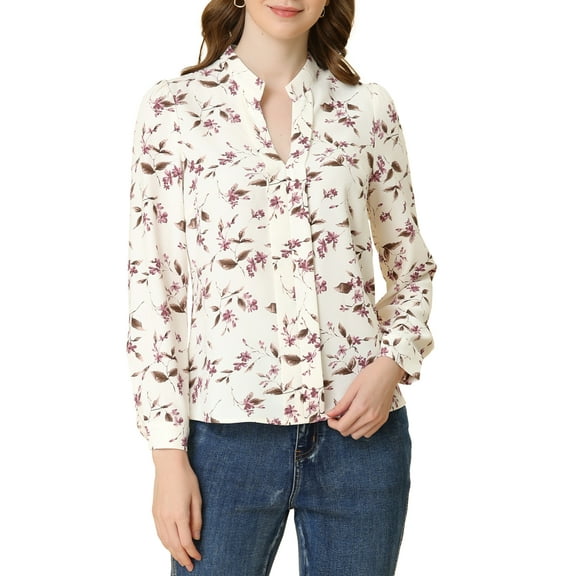 INSPIRE CHIC Women's Floral Print V Neck Office Long Sleeve Blouse