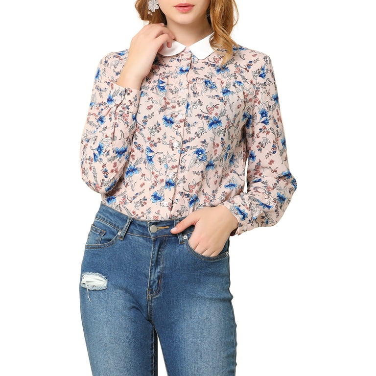 Elegant Print Contrast Turndown Collar Tops Elegant Print Contrast Turndown Collar Tops