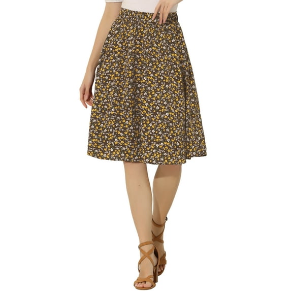INSPIRE CHIC Women's Floral Printed Knee Length A-Line Summer Skirt
