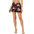 thumbnail image 1 of REFINED ATTIRE Women's Floral Printed Lace Trim Elastic Waist Shorts M Black-peony flower, 1 of 7