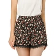 thumbnail image 1 of REFINED ATTIRE Women's Floral Printed Lace Trim Elastic Waist Shorts XS Black-Rose, 1 of 7