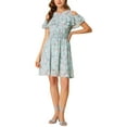 thumbnail image 1 of Allegra K Women's Floral Printed Smocked Waist Ruffle Cold Shoulder Dress, 1 of 6