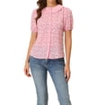 thumbnail image 1 of INSPIRE CHIC Women's Floral Puff Sleeves Pleated Collar Button Down Shirt L Light Pink, 1 of 8