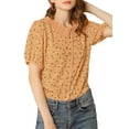 thumbnail image 1 of INSPIRE CHIC Women's Floral Puff Sleeves Pleated Collar Button Down Shirt XS Pastel Orange, 1 of 9