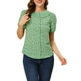 thumbnail image 1 of INSPIRE CHIC Women's Floral Puff Sleeves Pleated Collar Button Down Shirt S Green, 1 of 8