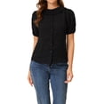 thumbnail image 1 of INSPIRE CHIC Women's Floral Puff Sleeves Pleated Collar Button Down Shirt XL Black, 1 of 8