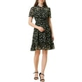 thumbnail image 1 of Allegra K Women's Floral Ruffle Hem Short Sleeve A-Line Smocked Chiffon Dress M Black, 1 of 7