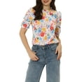 thumbnail image 1 of INSPIRE CHIC Women's Floral Ruffle Mock Neck Puff Half Sleeves Chiffon Top, 1 of 5